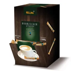 Hellma Cukier trzcinowy w paluszkach 500 x 4g opakowanie porcjowane, Fairtrade